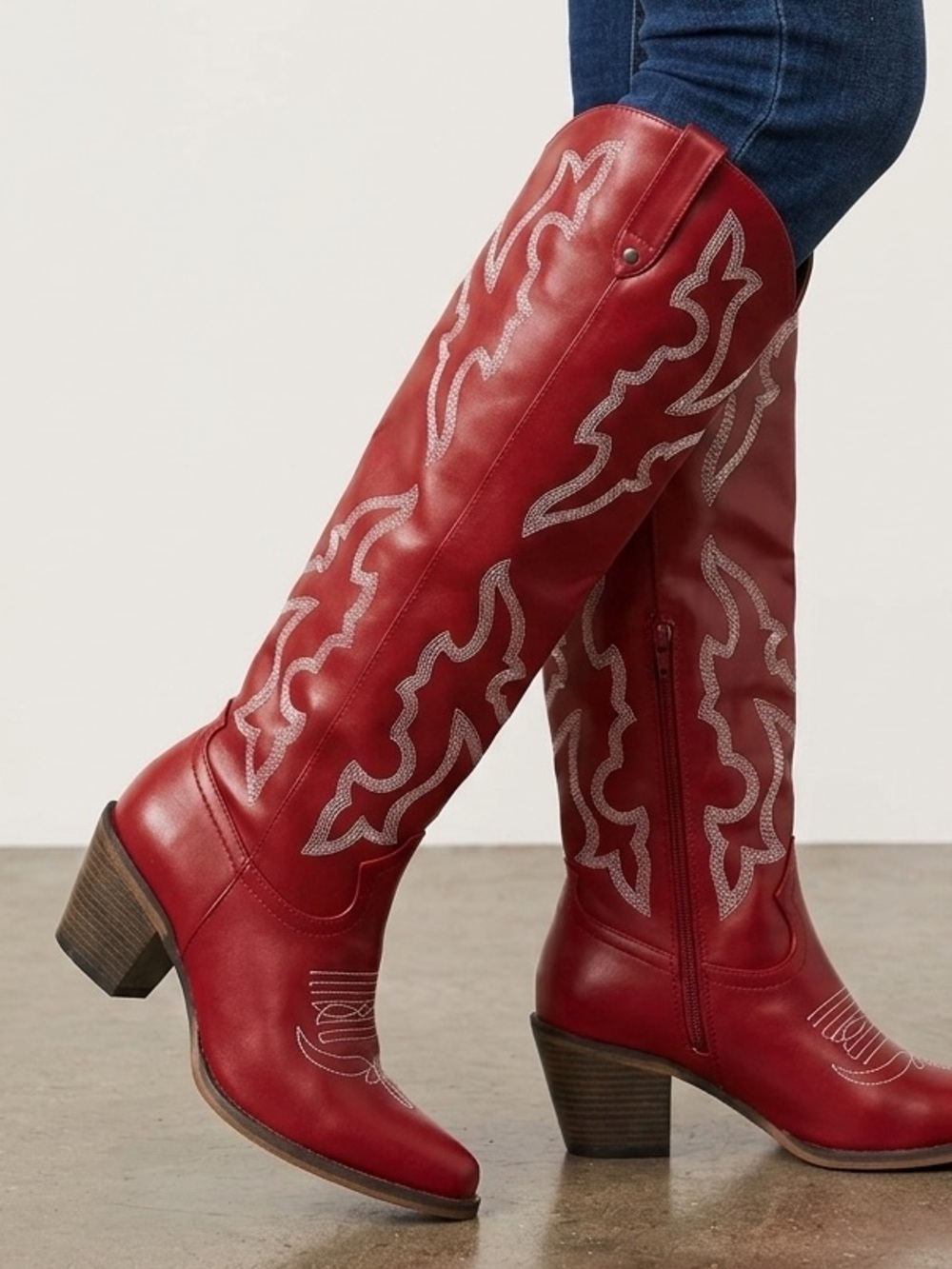 Red Embroidered Cowgirl‎ Western Tall Stampede Cowboy Heeled Boots Size 7.5